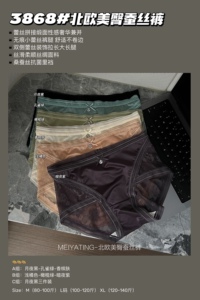 北欧美臀蚕丝裤～绸面蕾丝性感中高腰桑蚕丝抗菌底档包臀三角裤女