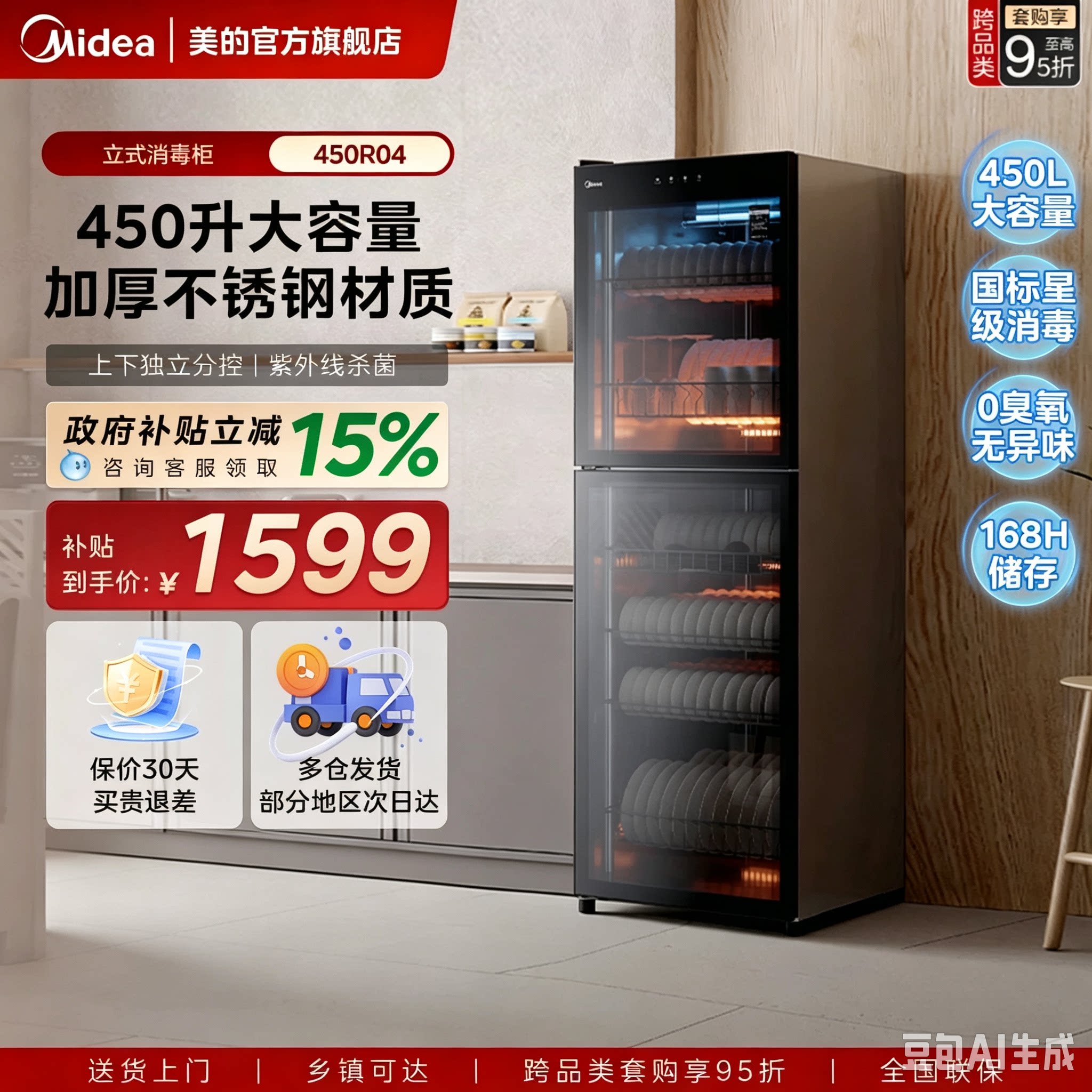 美的450升商用大容量立式消毒柜图片