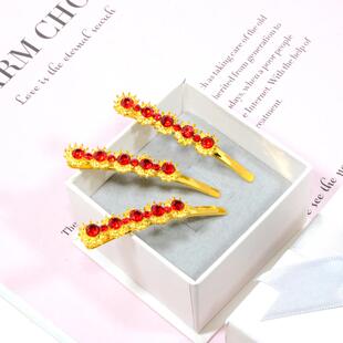 闽南传统中式网红红色头饰夹子嫁娶婚庆春花仔发夹合金发夹一字夹