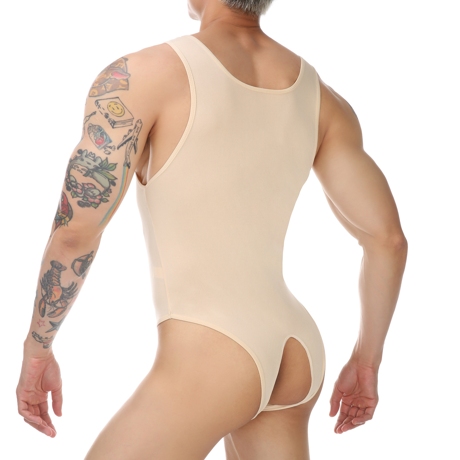 男士连体衣无袖内衣后空连身背心