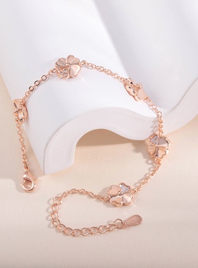 新款幸运四叶草黄金色手链女纯银色s925防过敏防掉色简约百搭休闲