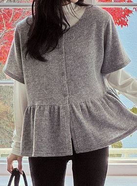 六1213韩国正品70566 T恤区秋季高端通勤新潮纯色别致正品炸街