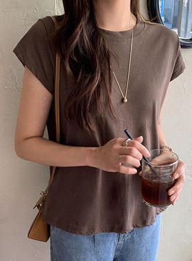 六0821韩国正品75833 T恤区修身通勤洋气纯色大气正品流行夏款