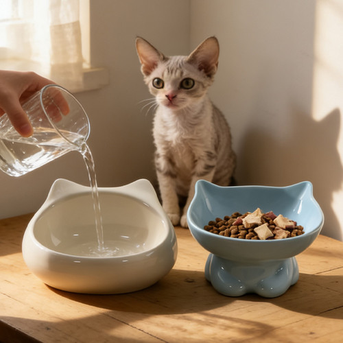 陶瓷猫碗保护颈椎高脚斜口食盆英短水碗可爱猫咪用品美短大口粮碗