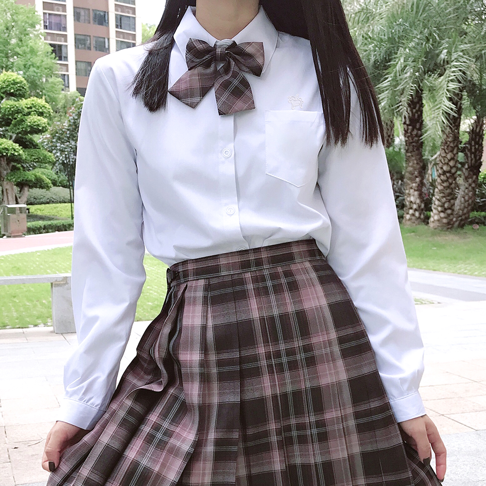 现货日系学院JK制服衬衫短袖【独角兽刺绣】白色圆领尖领衬衫角襟