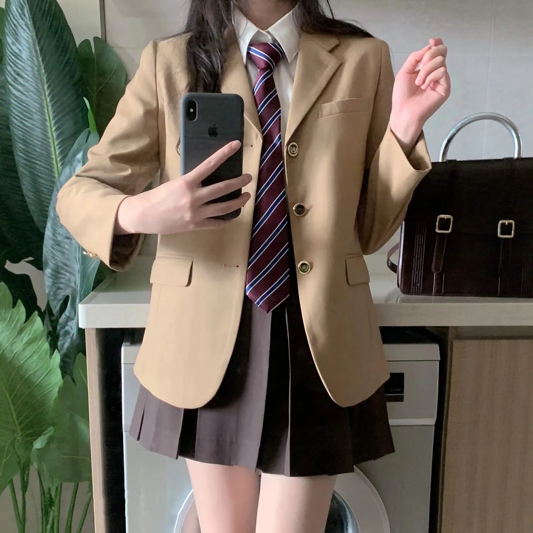 本~左中原创jk西服外套女校供感徽章制服春秋学院风驼色女套装