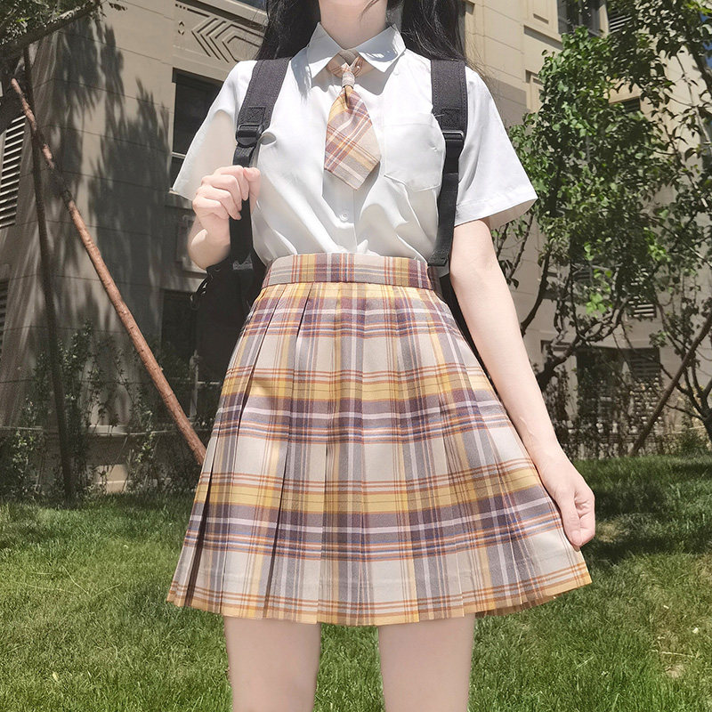 山吹jk制服格裙全套正版短袖衬衫套装日系学院风校供感黄色百褶裙