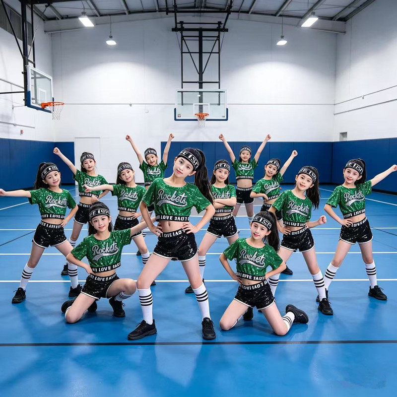 儿童嘻哈架子鼓演出服爵士舞街舞现代舞演出服幼儿男女亮片表演服