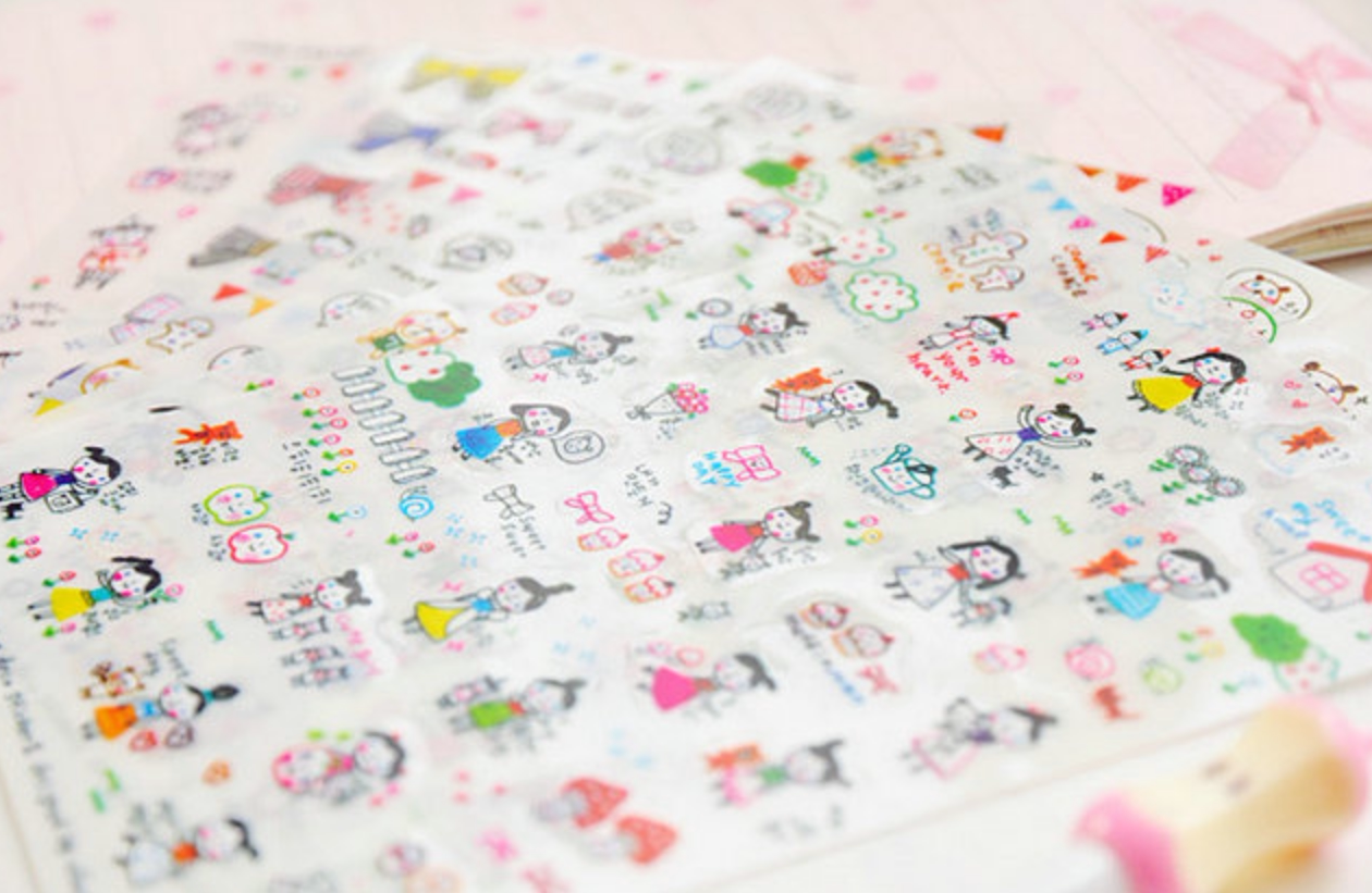 韩国贴纸 可爱文具流行贴纸蜡笔画套装PVC装饰diy日记手账相册贴