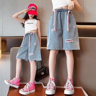 女童五分裤牛仔短裤天丝热裤夏季薄款夏天中大儿童外穿女孩中裤子