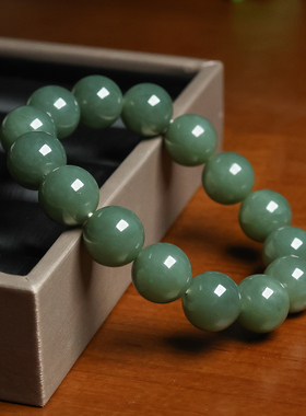 新疆和田玉青玉手串圆珠男玉石手链单圈女情侣手饰素圈8-14mm珠子