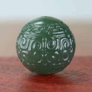 新疆和田玉青玉回纹圆珠手串配饰单珠玉石手链配珠佛珠青白玉散珠