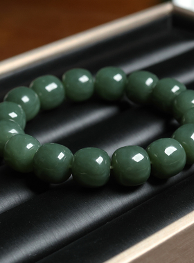 新疆和田玉青玉老型珠手串女天然玉石手链男8-14mm精品手饰且末蓝