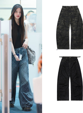 Minju朴敏柱同款badblood美式复古格纹休闲裤辣妹阔腿裤跳舞长裤