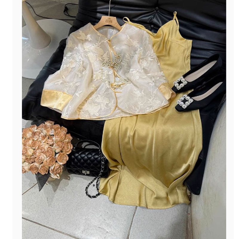 新中式国风女装2025春装搭配一整套减龄穿搭吊带连衣裙子两件套装