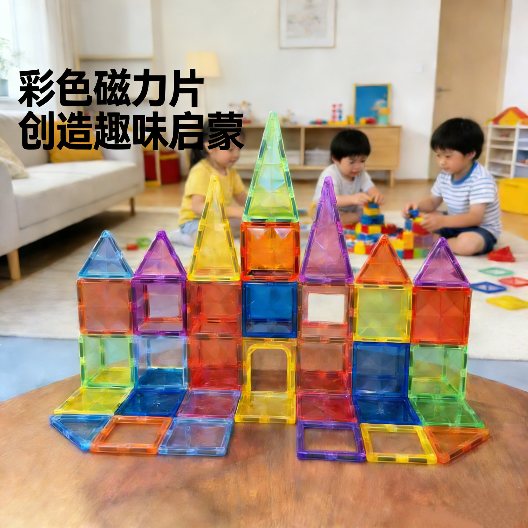 儿童磁力片彩窗钻面磁吸积木棒男女孩拼装图益智生日礼物玩具,玩具/童车/益智/积木/模型,磁力片/磁性棒/磁性积木,淘宝优惠券,粉丝福利购,淘宝优惠卷