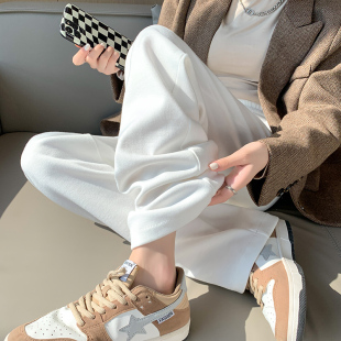 春秋冬直筒长裤 纯白色阔腿裤 女窄版 2024新款 高腰加绒小个子拖地裤