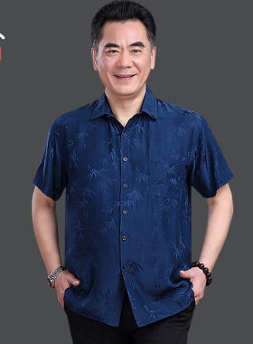 男士短袖薄款桑蚕丝中老年衬衣