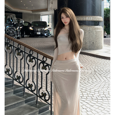 F PROJECT【攻心曲线】S曲线斜肩连衣裙修身性感露背包臀纯欲长裙