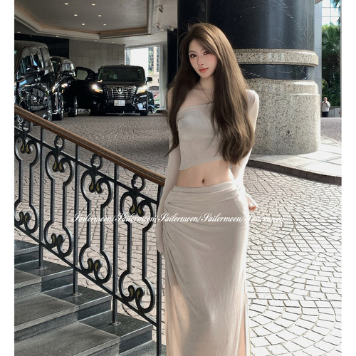 F PROJECT【攻心曲线】S曲线斜肩连衣裙修身性感露背包臀纯欲长裙