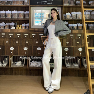 遮肉显瘦直筒阔腿牛仔裤 垂感拖地印花长裤 奶油单宁 PROJECT