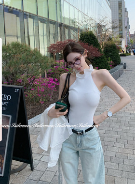 4.25/20点【暮色尤加利】荷叶边收腰小高领针织花边领上衣