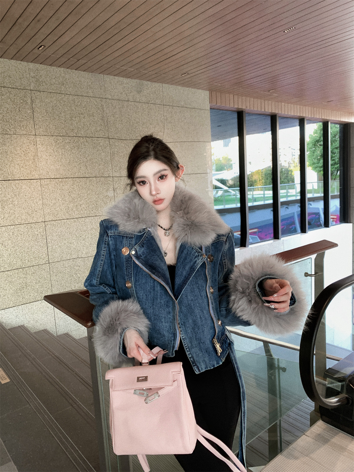 FPROJECT毛毛牛仔外套女冬