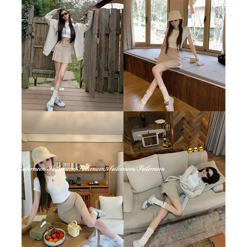 F PROJECT【娇憨美人】翻腰竖坑条针织半身裙基础百搭高腰短裙