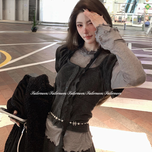 1.21/20点【格雷系韩女】天丝羊毛打底衫/短袖开衫/针织半裙套装