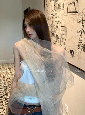 F RPOJECT【爱丽丝】做旧扎染欧根纱褶皱亮丝长围巾女丝巾披肩女