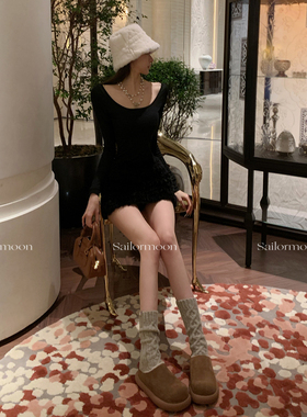 F PROJECT【韩漫天菜】大U领露背高弹带胸垫内搭秋冬打底衫上衣