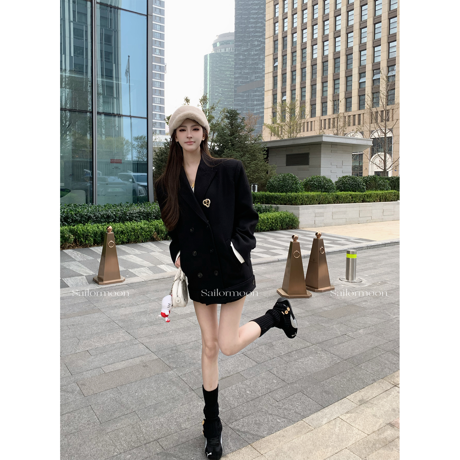 F PROJECT 【经典重现】5o羊毛黑色短款毛呢外套