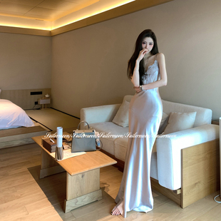 F PROJECT【缪斯之语】 蕾丝醋酸拼接连衣裙收腰高级感吊带长裙女