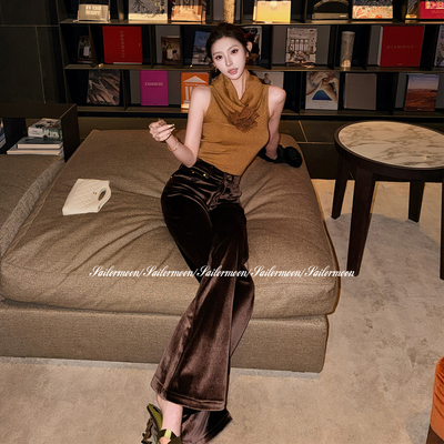 F PROJECT 【戚风慕斯】ro同款丝绒高腰时髦休闲百搭修身喇叭裤女