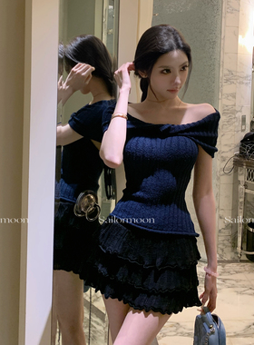 F PROJECT【浪漫花稿】针织蛋糕裙高腰显身材半身裙短裙（有内衬