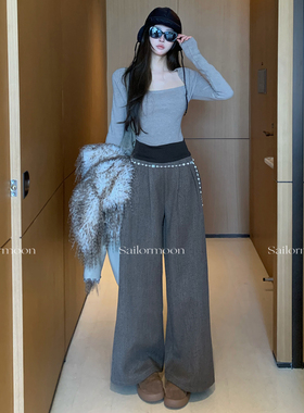 F PROJECT【馥郁森林】羊毛毛呢立体裁剪拼腰宽松阔腿休闲裤冬季