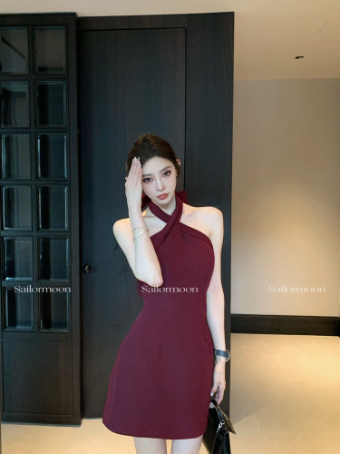 F PROJECT【泰式甜心】绑带挂脖连衣裙收腰显瘦露背性感短裙