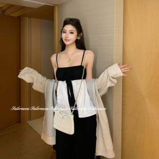jennie 小香撞色拼接蝴蝶结吊带上衣女内搭背心 PROJECT
