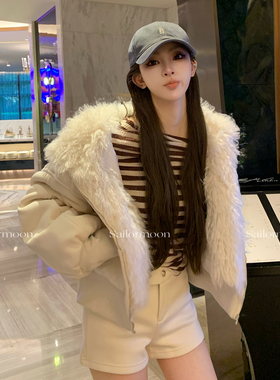 F PROJECT【抗冷天花板】美式梵文复古大毛领刺绣连帽毛绒短外套