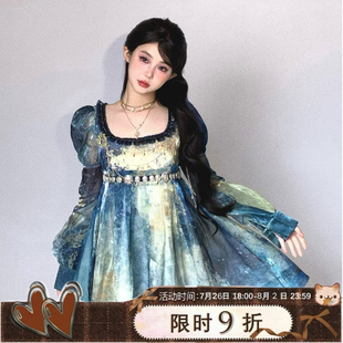 赠胸针 高羔Lamb 睡莲小美人 奢华欧根纱 早秋油画感连衣裙
