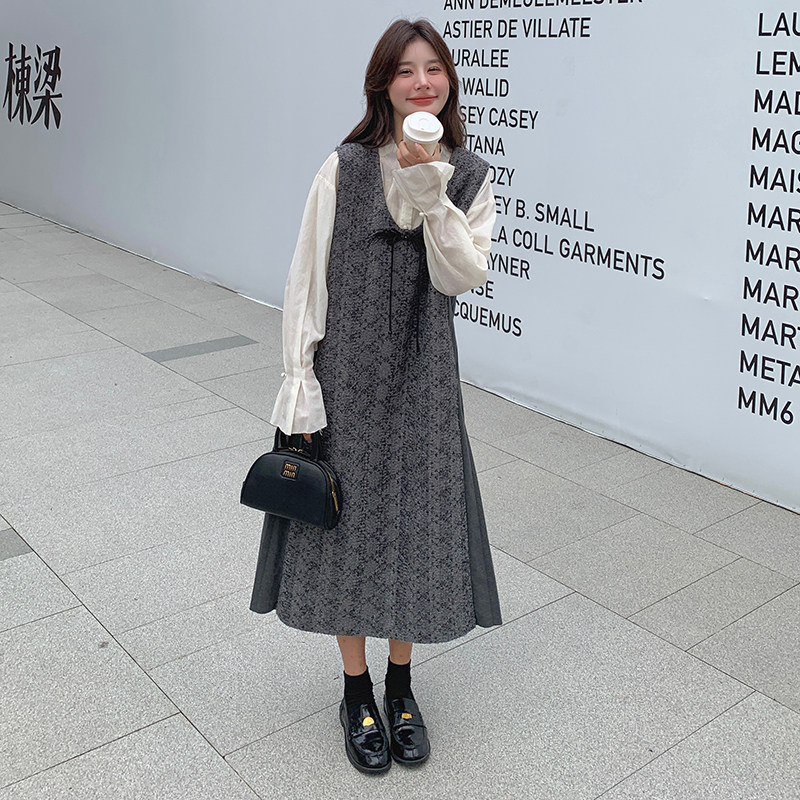 蝴蝶结法式连衣裙女2025秋穿搭无袖气质拼接学院风高端精致背心裙,女装连衣裙,浙宝123