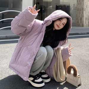 大货已出！2026冬季连帽灯芯绒棉服外套123-8689-P175-K258,紫色系穿搭怎么样才能穿得好看图片