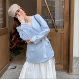 现货！2025秋季系腰围脖飘带蕾丝拼接西装123-7731-P145-K208，女装西装，浙宝123