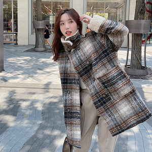 现货有！羊羔毛格子拼接毛呢外套女123-2366-P165-228图片