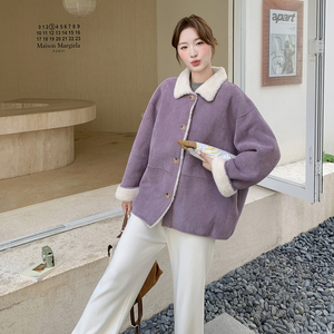 三天出货！2025冬季新款紫色羊羔毛外套女B123-7766-P225-K338图片