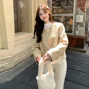 现货！2025冬季新款针织拼接双面呢羊绒大衣女123-7761-P215-K318图片