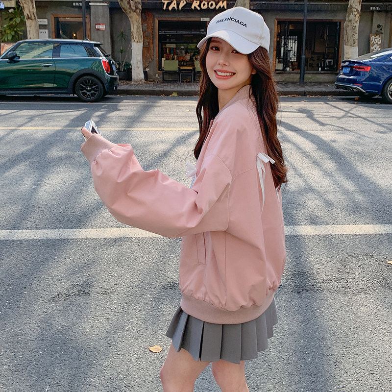 粉色字母棒球服外套女春季2025年新款韩版学院风爆款超火夹克上衣,女装短外套,浙宝123