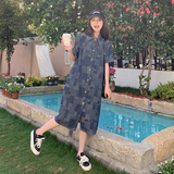 宽松格子夏季连衣裙女2025新款港风复古直筒蝴蝶结减龄牛仔衬衫裙，女装连衣裙，浙宝123