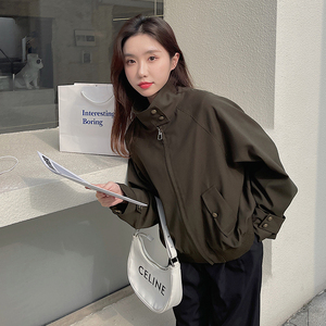 高级感军绿色开春外套女2025春季新款小个子韩版宽松休闲工装夹克图片