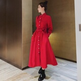 现货！高质量！2023红色法式衬衫灯芯绒连衣裙123-6561-P110-K168，女装连衣裙，浙宝123
